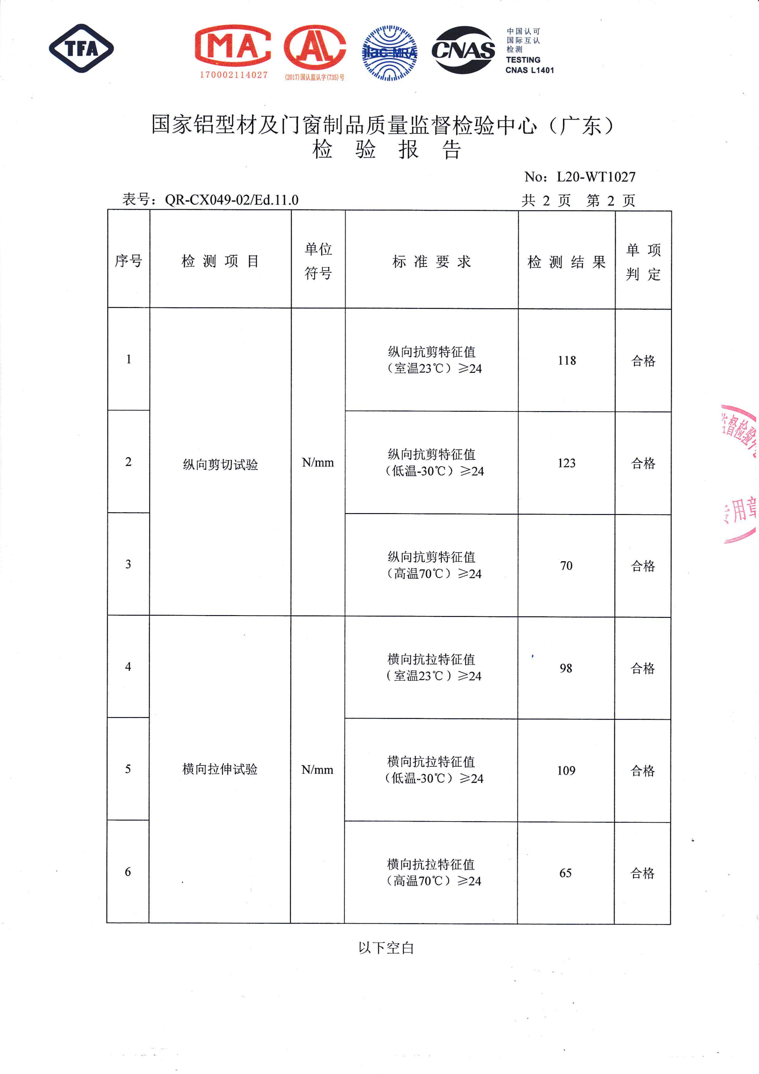 噴粉注膠隔熱檢驗(yàn)報告（三）